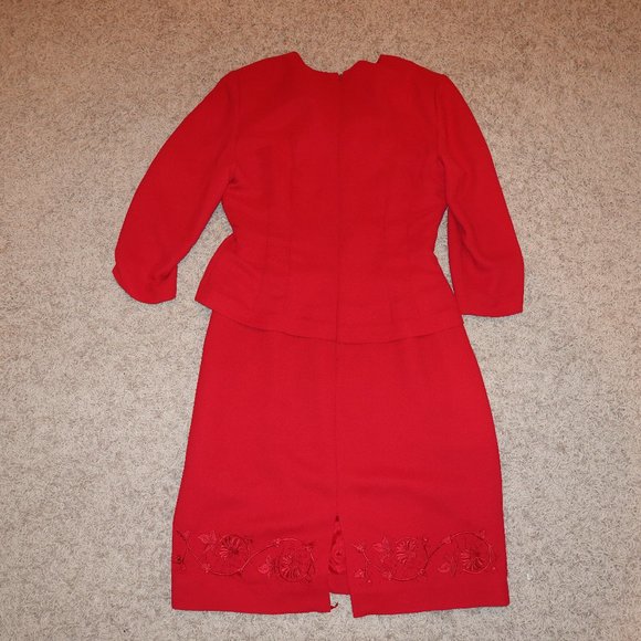 Women's Size 12 Candy Apple Red Long Sleeve Semi-Formal Dress - Like New - Picture 3 of 6